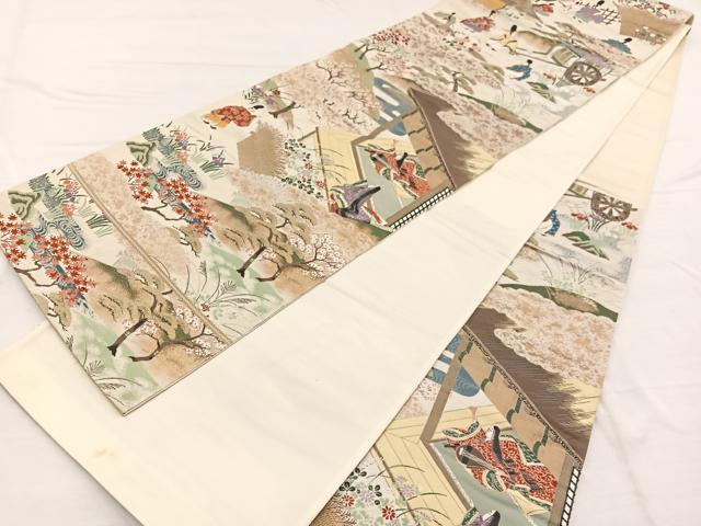 平和屋着物◎六通柄袋帯　唐織　王朝之春秋　金糸　正絹　逸品　BAAX0765hv