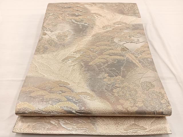 平和屋着物◎六通柄袋帯　京洛錦　尾長鳥浜松文　金銀糸　二重引箔　正絹　逸品　BAAX0766hv
