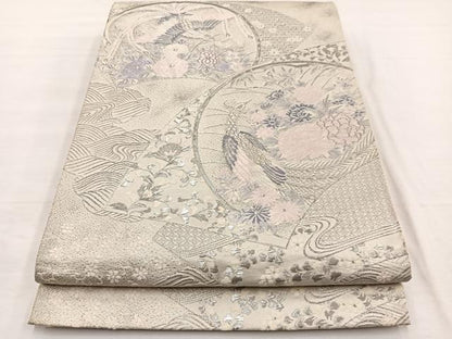 平和屋着物◎六通柄袋帯　唐織　清風雅園　プラチナ箔　正絹　逸品　BAAX0767hv