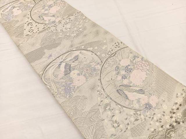 平和屋着物◎六通柄袋帯　唐織　清風雅園　プラチナ箔　正絹　逸品　BAAX0767hv