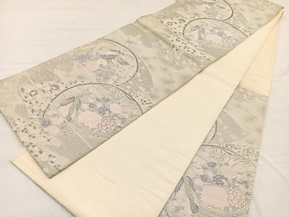 平和屋着物◎六通柄袋帯　唐織　清風雅園　プラチナ箔　正絹　逸品　BAAX0767hv