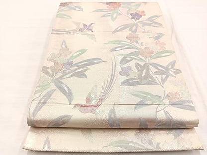 平和屋着物◎六通柄袋帯　花鳥文　銀糸　正絹　逸品　BAAX0770hv