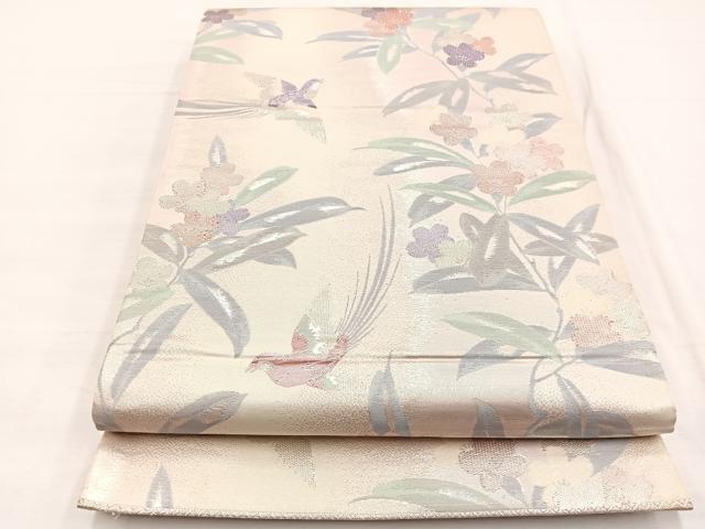 平和屋着物◎六通柄袋帯　花鳥文　銀糸　正絹　逸品　BAAX0770hv