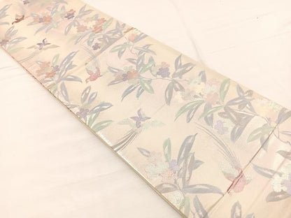 平和屋着物◎六通柄袋帯　花鳥文　銀糸　正絹　逸品　BAAX0770hv