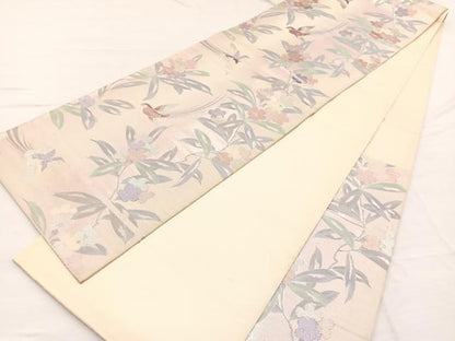 平和屋着物◎六通柄袋帯　花鳥文　銀糸　正絹　逸品　BAAX0770hv