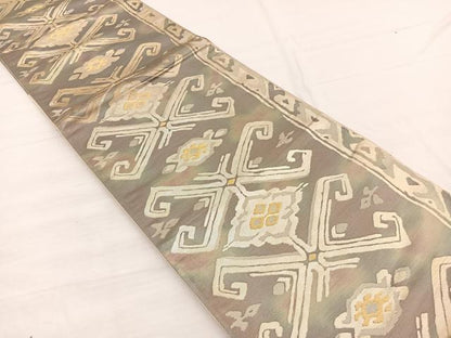 平和屋着物◎六通柄袋帯　菱文様　金糸　正絹　逸品　BAAX0774hv
