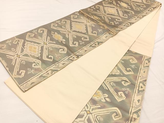平和屋着物◎六通柄袋帯　菱文様　金糸　正絹　逸品　BAAX0774hv