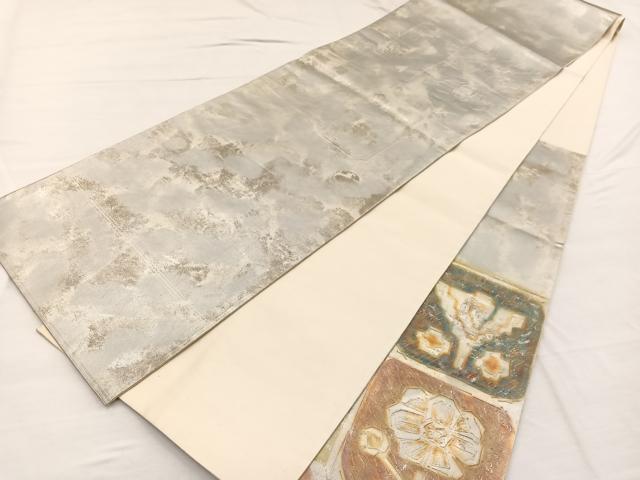 平和屋着物◎太鼓柄袋帯　ふくれ織　色紙花文　金彩　引箔　正絹　逸品　BAAX0777hv