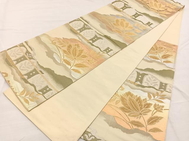平和屋着物◎六通柄袋帯　更紗花文　金銀糸　正絹　逸品　BAAX0786hv