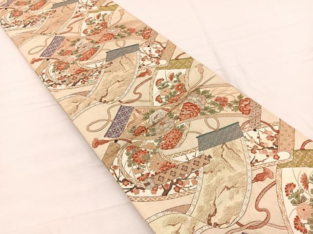 平和屋着物◎六通柄袋帯　唐織　花絵巻文　金銀糸　正絹　逸品　BAAX0791hv