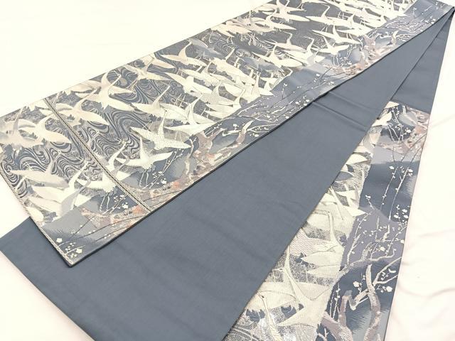 平和屋着物◎六通柄袋帯　唐織　飛鶴万寿　銀糸　正絹　逸品　BAAX0792hv