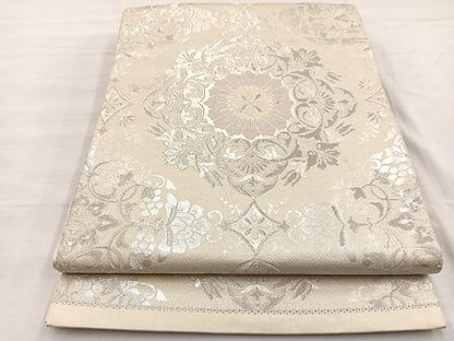 平和屋着物◎六通柄袋帯　唐織　飾花文　銀糸　正絹　逸品　BAAX0799hv