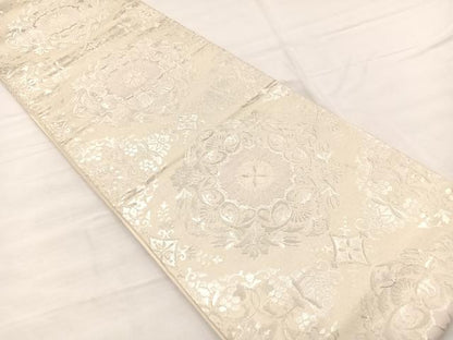 平和屋着物◎六通柄袋帯　唐織　飾花文　銀糸　正絹　逸品　BAAX0799hv