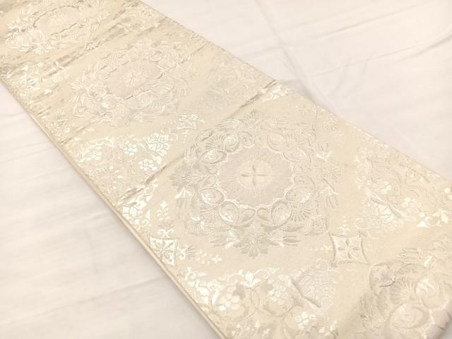 平和屋着物◎六通柄袋帯　唐織　飾花文　銀糸　正絹　逸品　BAAX0799hv