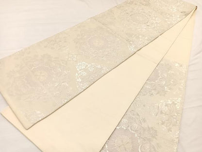 平和屋着物◎六通柄袋帯　唐織　飾花文　銀糸　正絹　逸品　BAAX0799hv