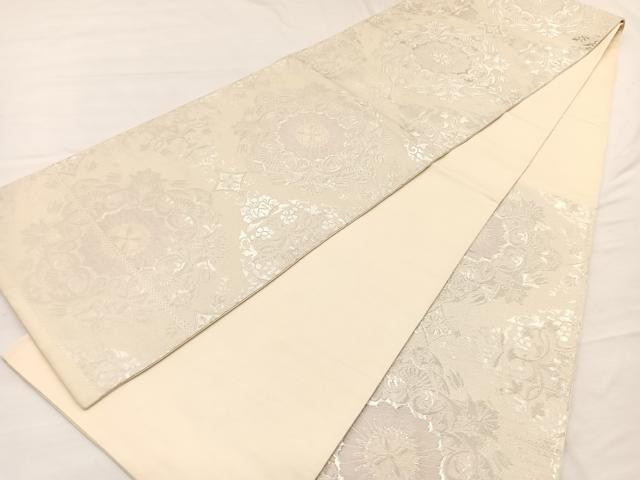 平和屋着物◎六通柄袋帯　唐織　飾花文　銀糸　正絹　逸品　BAAX0799hv