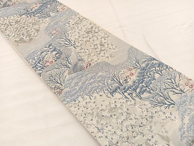 平和屋着物◎六通柄袋帯　唐織　枝垂れ桜樹林文　九百錦プラチナ箔　正絹　逸品　BAAX0802hv