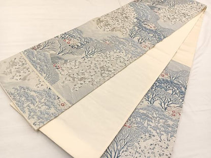 平和屋着物◎六通柄袋帯　唐織　枝垂れ桜樹林文　九百錦プラチナ箔　正絹　逸品　BAAX0802hv
