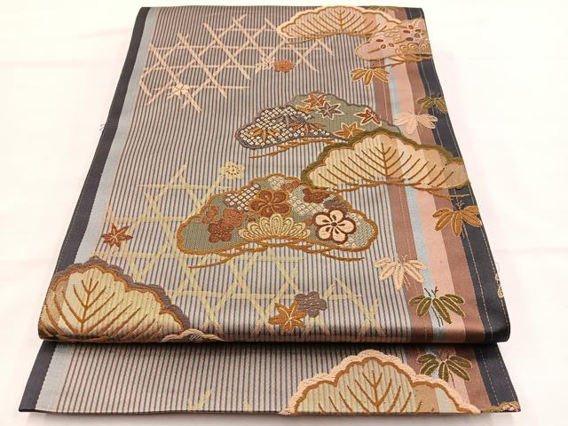 平和屋着物◎六通柄袋帯　唐織　松竹梅　金糸　正絹　逸品　BAAX0806hv