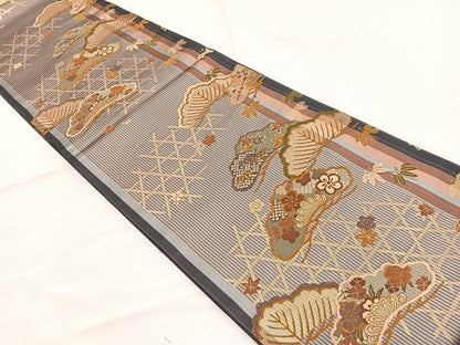 平和屋着物◎六通柄袋帯　唐織　松竹梅　金糸　正絹　逸品　BAAX0806hv