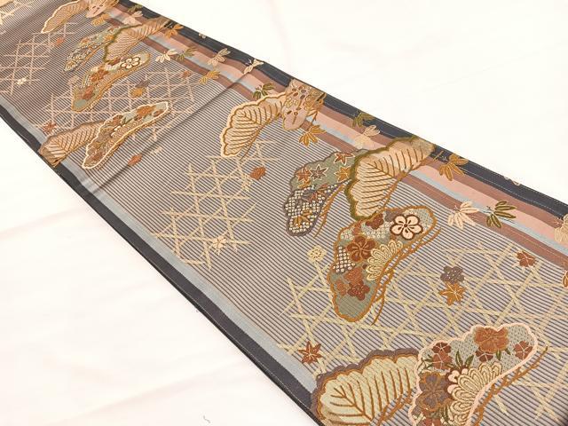 平和屋着物◎六通柄袋帯　唐織　松竹梅　金糸　正絹　逸品　BAAX0806hv