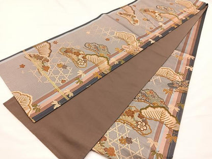 平和屋着物◎六通柄袋帯　唐織　松竹梅　金糸　正絹　逸品　BAAX0806hv