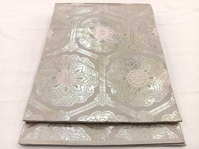 平和屋着物◎西陣　服部織物謹製　六通柄袋帯　こはく錦　亀甲花文　銀糸　正絹　逸品　BAAX0808hv