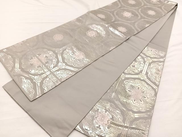 平和屋着物◎西陣　服部織物謹製　六通柄袋帯　こはく錦　亀甲花文　銀糸　正絹　逸品　BAAX0808hv