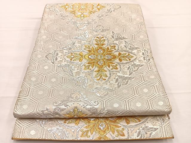 平和屋着物◎六通柄袋帯　花菱文　金銀糸　正絹　逸品　BAAX0811hv