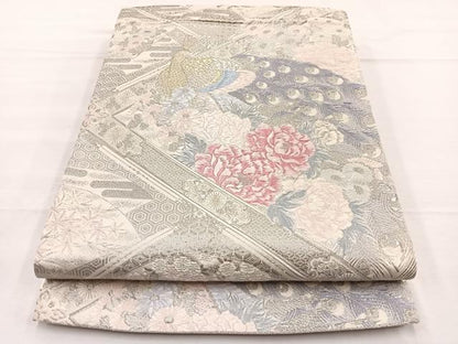 平和屋着物◎六通柄袋帯　唐織　桃山格天孔雀文　プラチナ箔　正絹　逸品　BAAX0812hv