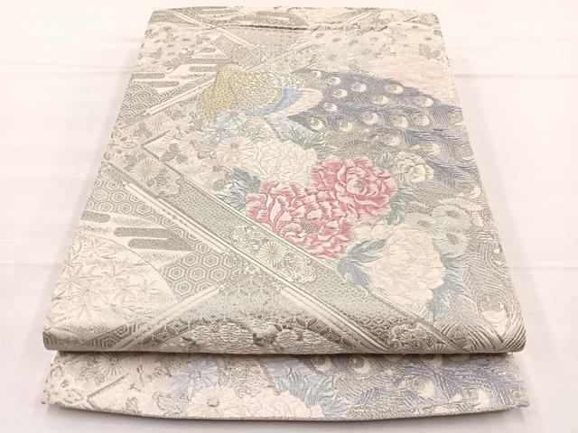 平和屋着物◎六通柄袋帯　唐織　桃山格天孔雀文　プラチナ箔　正絹　逸品　BAAX0812hv