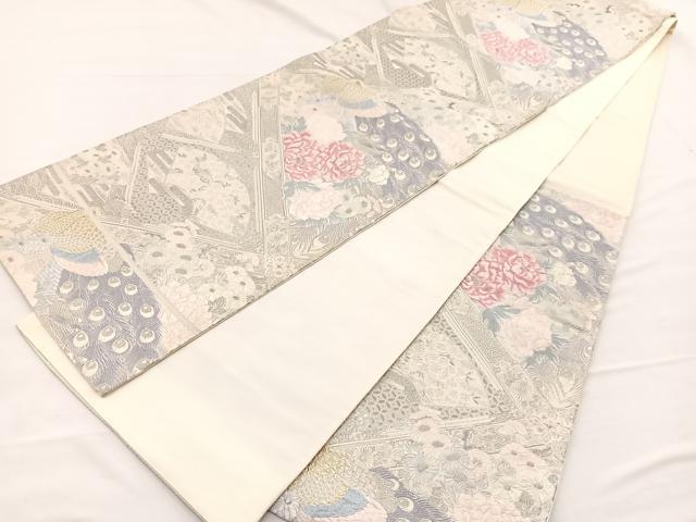 平和屋着物◎六通柄袋帯　唐織　桃山格天孔雀文　プラチナ箔　正絹　逸品　BAAX0812hv