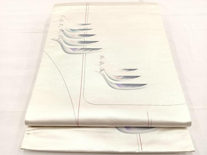 平和屋着物◎太鼓柄袋帯　手描き　群鶴　正絹　逸品　BAAX0814hv