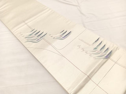 平和屋着物◎太鼓柄袋帯　手描き　群鶴　正絹　逸品　BAAX0814hv