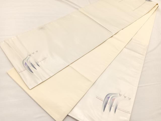 平和屋着物◎太鼓柄袋帯　手描き　群鶴　正絹　逸品　BAAX0814hv