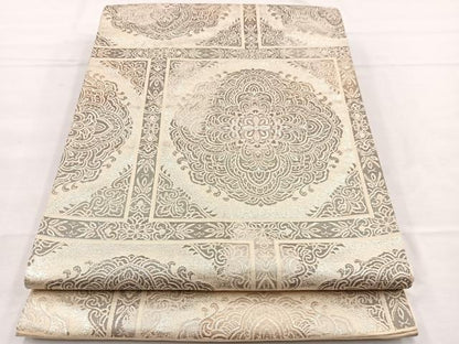 平和屋着物◎西陣　六通柄袋帯　格天井花文　プラチナ二重箔　正絹　逸品　BAAX0815hv