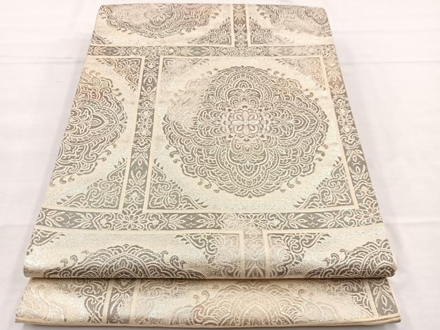 平和屋着物◎西陣　六通柄袋帯　格天井花文　プラチナ二重箔　正絹　逸品　BAAX0815hv