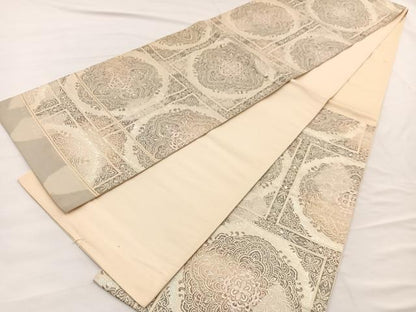 平和屋着物◎西陣　六通柄袋帯　格天井花文　プラチナ二重箔　正絹　逸品　BAAX0815hv