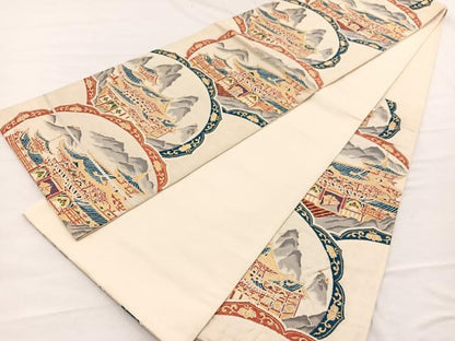 平和屋着物◎六通柄袋帯　唐織　風景絵皿文　金銀糸　正絹　逸品　BAAX0818hv