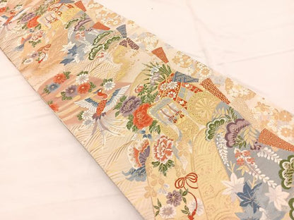 平和屋着物◎六通柄袋帯　唐織　瑞祥聚楽文　金糸　九百別織　正絹　逸品　BAAX0821hv