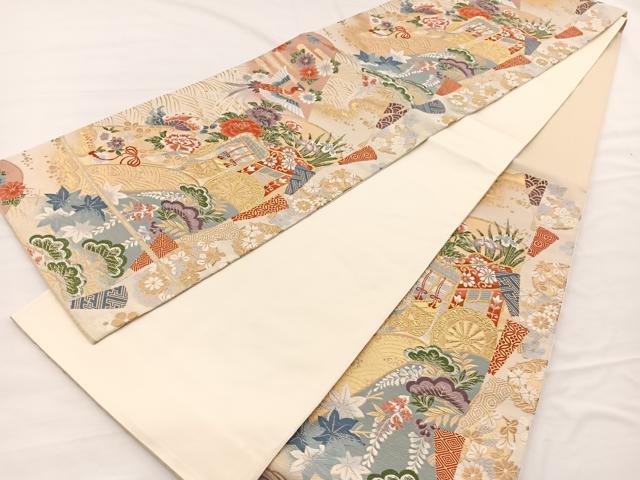 平和屋着物◎六通柄袋帯　唐織　瑞祥聚楽文　金糸　九百別織　正絹　逸品　BAAX0821hv