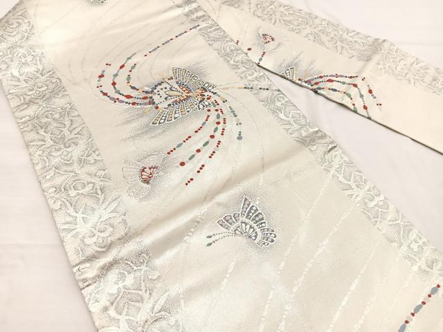 平和屋着物◎九寸名古屋帯　舞蝶文　金銀糸　正絹　逸品　BAAX0828hv
