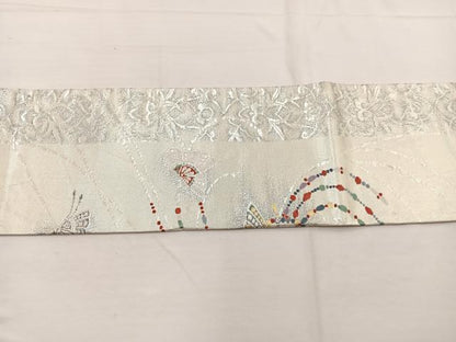 平和屋着物◎九寸名古屋帯　舞蝶文　金銀糸　正絹　逸品　BAAX0828hv