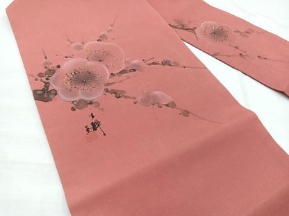 平和屋着物◎塩瀬　九寸名古屋帯　作家物　手描き　枝梅文　金彩　正絹　逸品　BAAX0834hv