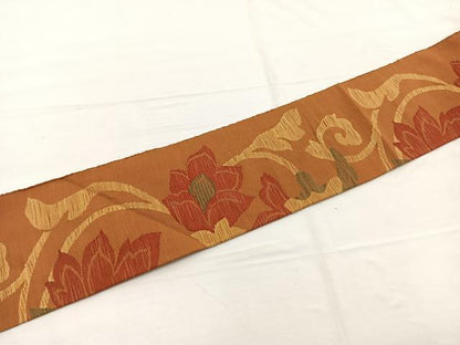 平和屋着物◎八寸名古屋帯　紬地　更紗花唐草文　正絹　逸品　BAAX0839hv
