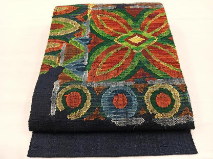 平和屋着物◎八寸名古屋帯　紬地　草花文　正絹　逸品　BAAX0840hv
