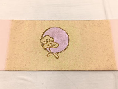 平和屋着物◎九寸名古屋帯　刺繍　松草葉丸文　金彩　正絹　逸品　BAAX0842hv