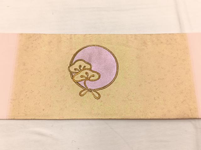 平和屋着物◎九寸名古屋帯　刺繍　松草葉丸文　金彩　正絹　逸品　BAAX0842hv