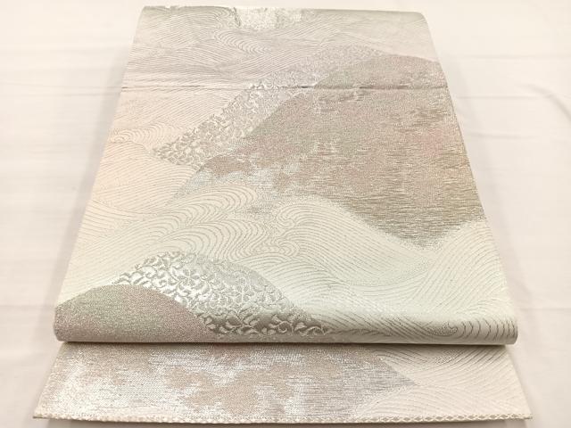平和屋着物◎六通柄袋帯　立波遠山花文　金銀糸　正絹　逸品　BAAX0849hv