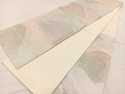 平和屋着物◎六通柄袋帯　立波遠山花文　金銀糸　正絹　逸品　BAAX0849hv